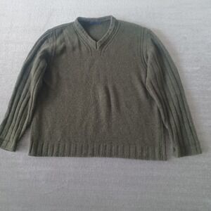Vintage Balthazar Wool Knit Sweater Mens Large Green V-Neck Casual Stretch